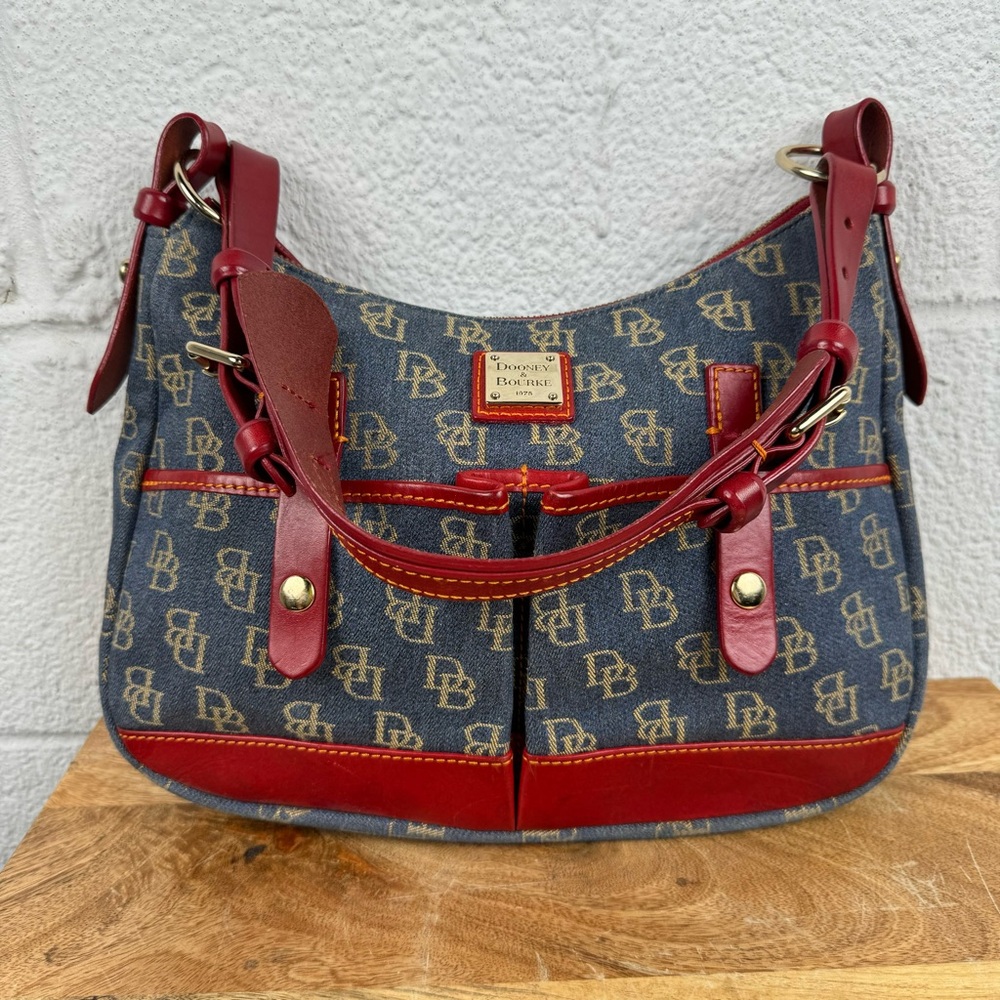 Dooney & Bourke Navy/Red Signature Monogram Shoulder Bag